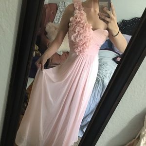 Formal gown blush pink one-shoulder prom dress
